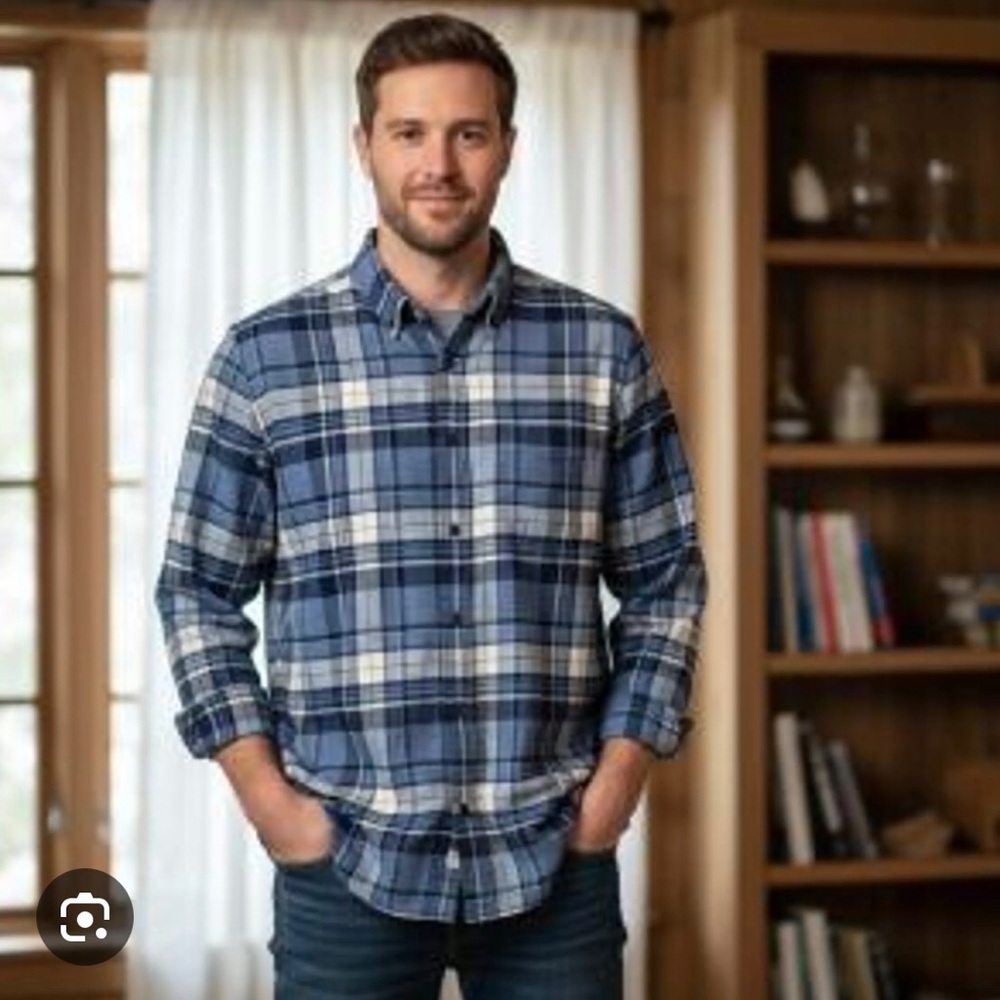 ✨$13 Clear Out ✨ Joseph Abboud Plaid Shirt 100% Cotton Modern Fit Blue and White